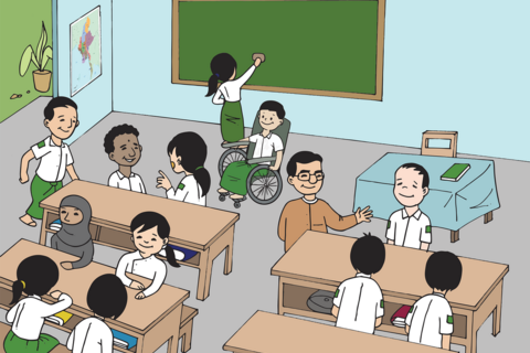 Comicartige Darstellung einer diversen Schulklasse