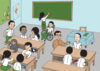 Comicartige Darstellung einer diversen Schulklasse