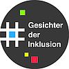 schwarzes rundes Logo mit Schriftzug Gesichter der Inklusion und einem Hashtag