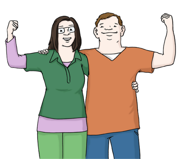 Zeichnung von zwei Personen, die ihre Muskeln zeigen - Symbol für Kraft zeigen