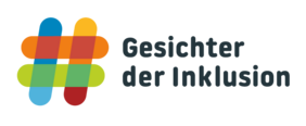 Logo mit farbigem Hashtag und dem schwaren Schriftzug Gesichter der Inklusion