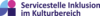 Logo der Servicestelle Inklusion im Kulturbereich in blauer Schrift und geometrischen Symbolen