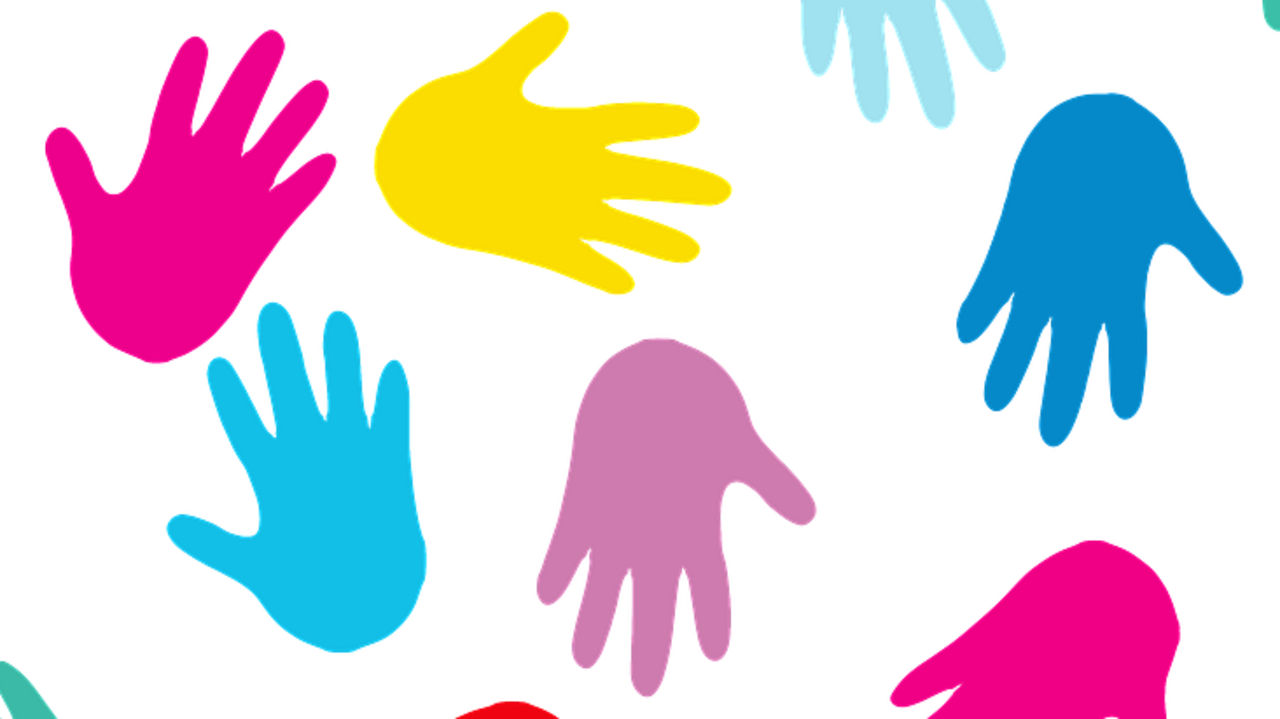 Handabdrücke in bunter Farbe als Grafik