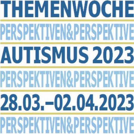 Das Logo der Autismuswoche Chemnitz. In blauer Schrift auf weißen Hintergrund steht "Themenwoche Perspektiven & Perspektive Autismus 2023, 28.03 - 02.04.2023