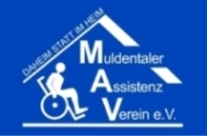 blaues Logo mit weißer Schrift Muldentaler Assitenzverein und Rollinutzer